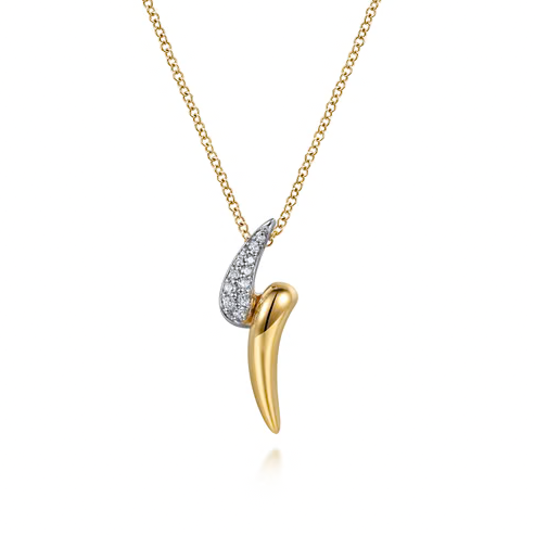 The Bujukan Collection Two-Tone Sculptural Pavé Diamond Bypass Drop Pendant Necklace in 14K Gold