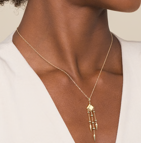 The Bujukan Collection Sculptural Geometric Chandelier Drop Fringe Necklace in 14K Yellow Gold