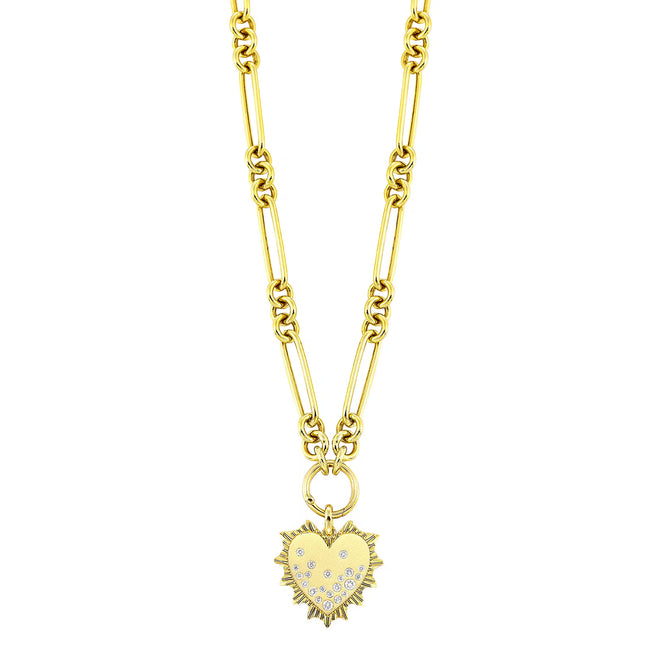 Sunburst Heart Pendant Medallion Diamond Necklace in 14K Yellow Gold