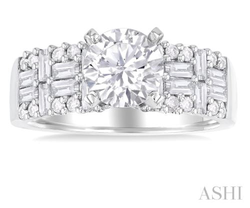 Opulent Baguette and Round Diamond Wide Shank Engagement Ring in 14K White Gold | Gemmas Jewelers