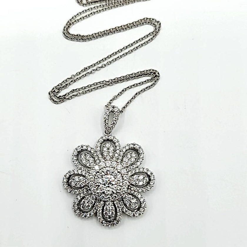 Opulent Diamond Flower Necklace with Almost 4 Carats in 14K White Gold  | Gemma's Jewelers 