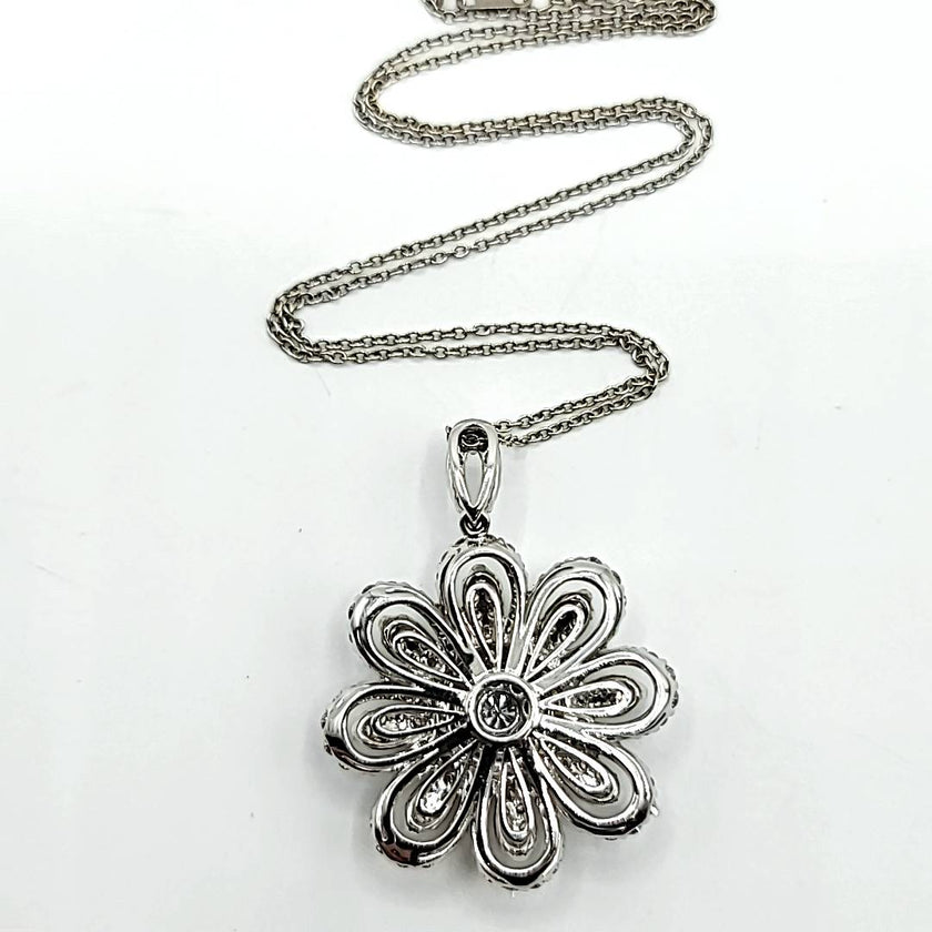 Opulent Diamond Flower Necklace with Almost 4 Carats in 14K White Gold  | Gemma's Jewelers 