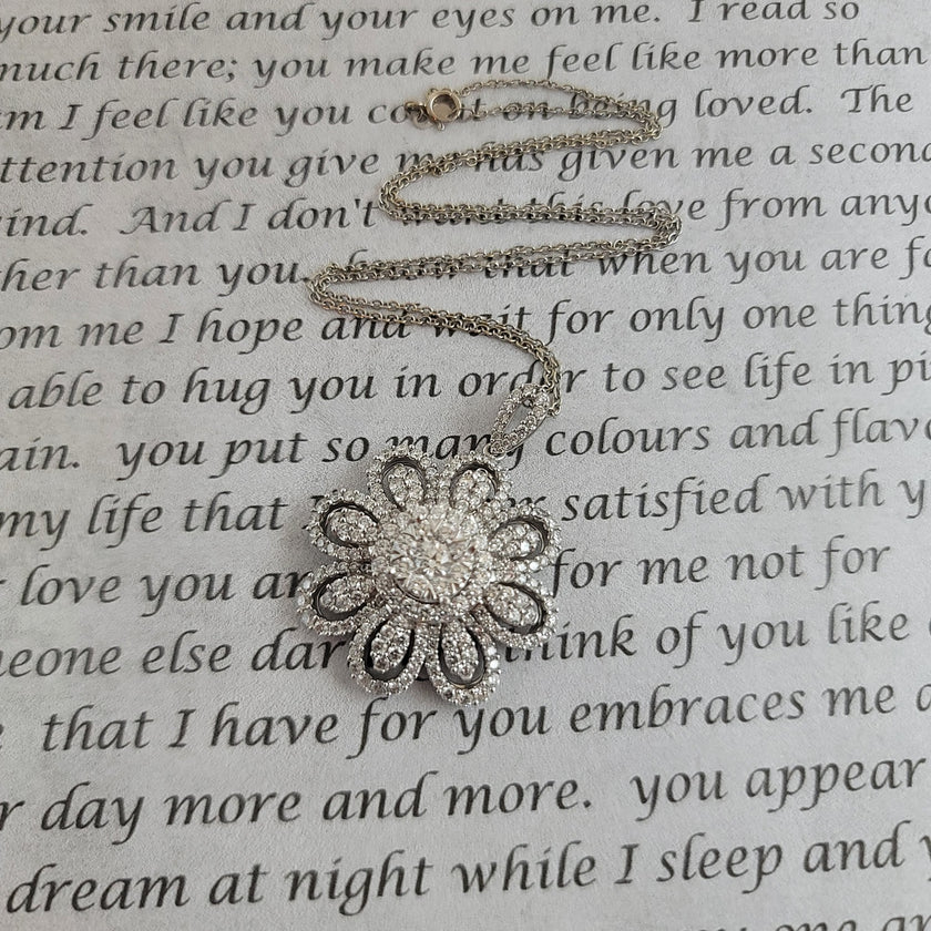 Opulent Diamond Flower Necklace with Almost 4 Carats in 14K White Gold  | Gemma's Jewelers 