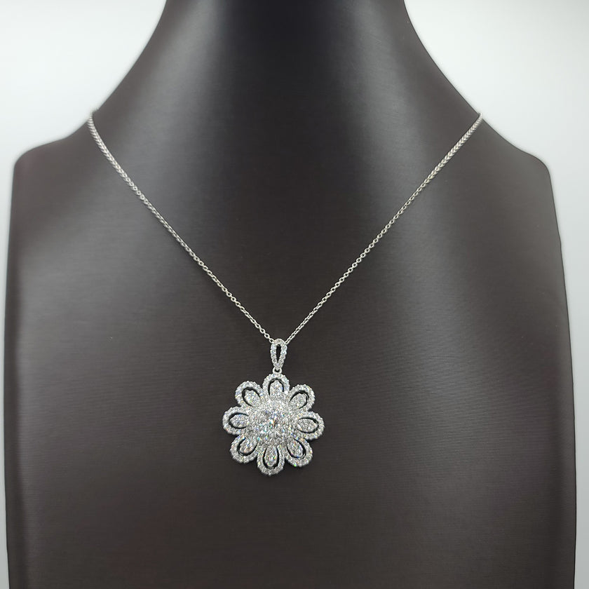 Opulent Diamond Flower Necklace with Almost 4 Carats in 14K White Gold  | Gemma's Jewelers 