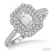 Opulent Double Halo Emerald Cut Diamond Engagement in 14K White Gold | Gemmas Jewelers