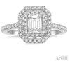 Opulent Double Halo Emerald Cut Diamond Engagement in 14K White Gold | Gemmas Jewelers