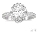 Opulent Oval Shape Diamond Engagement Ring with Baguettes in 14K White Gold | Gemma's Jewelers