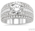 Opulent Round and Baguette Diamond  Engagement Wedding Ring in 14K White Gold | Gemmas Jewelers