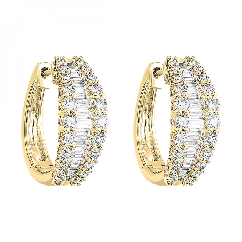 Opulent Round & Baguette Diamond Hoop Earrings 14K | Gemmas Jewelers 2