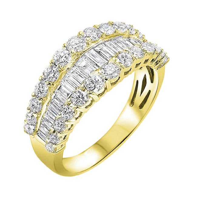 Opulent Round & Baguette Diamond Ring Cigar Band 14K| Gemmas Jewelers 1