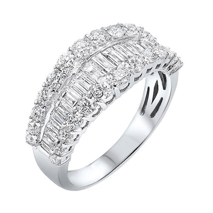 Opulent Round & Baguette Diamond Ring Cigar Band 14K| Gemmas Jewelers 2