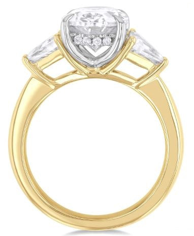 Oval Shape Trillion Cut & Round Diamond Semi Mount Engagement Ring in 14K Gold | Gemma's Jewelers