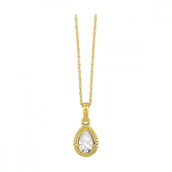 Sophisticated Pear Shape Diamond Solitaire Necklace in 14K Yellow Gold