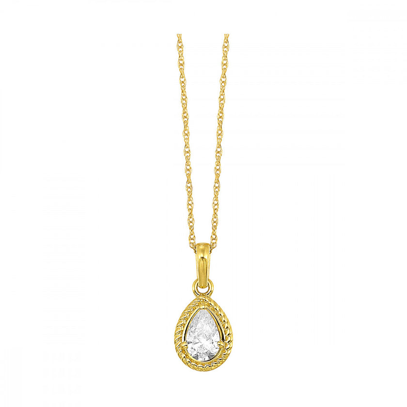 Sophisticated Pear Shape Diamond Solitaire Necklace in 14K Yellow Gold