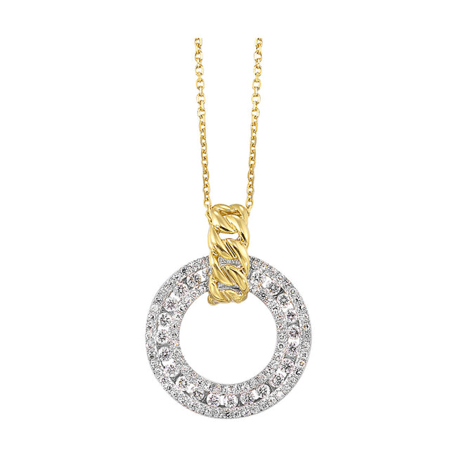 Two-Tone Diamond Circle Pendant Necklace with Link Bail in 14K