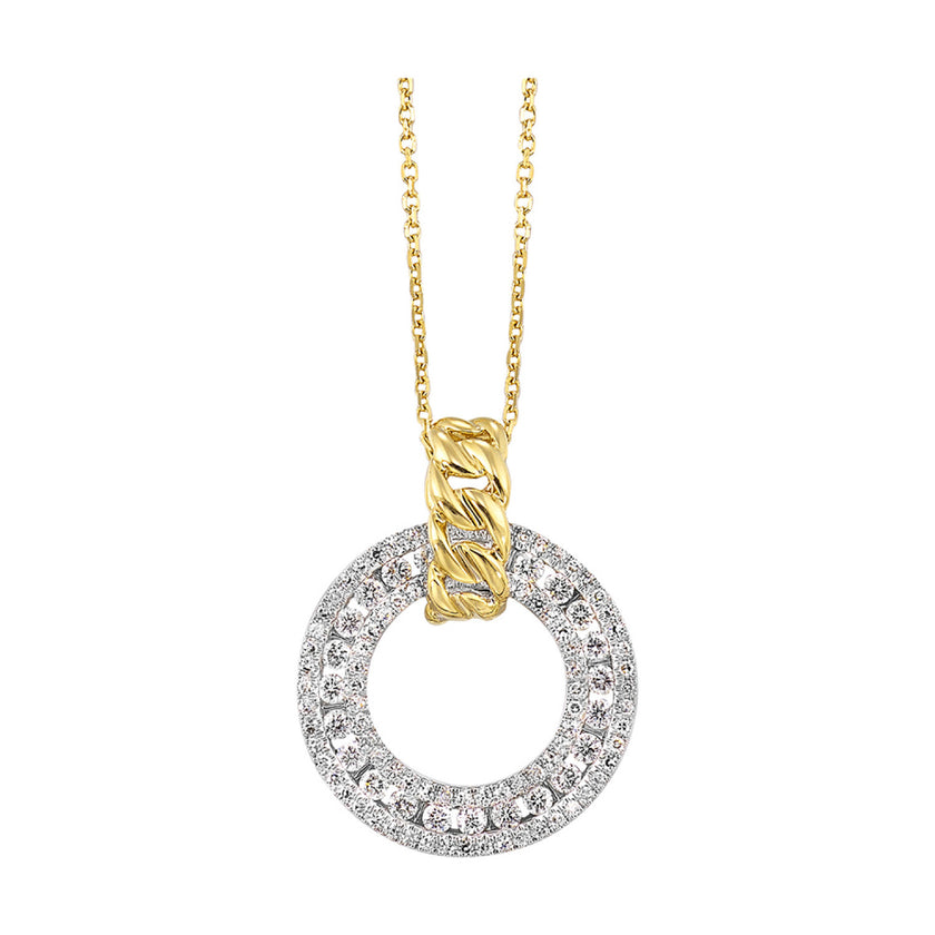 Two-Tone Diamond Circle Pendant Necklace with Link Bail in 14K