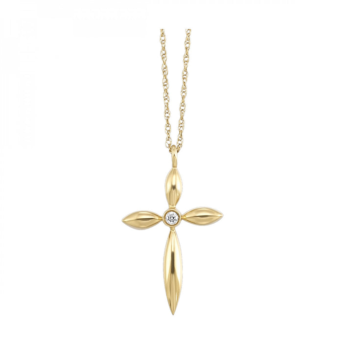 Dainty Modern Design Diamond Cross Necklace in 14K Yellow Gold