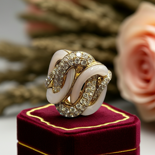 Bold and Feminine Pave Set Diamond Luxurious Fashion Cocktail Ring in 14K Gold