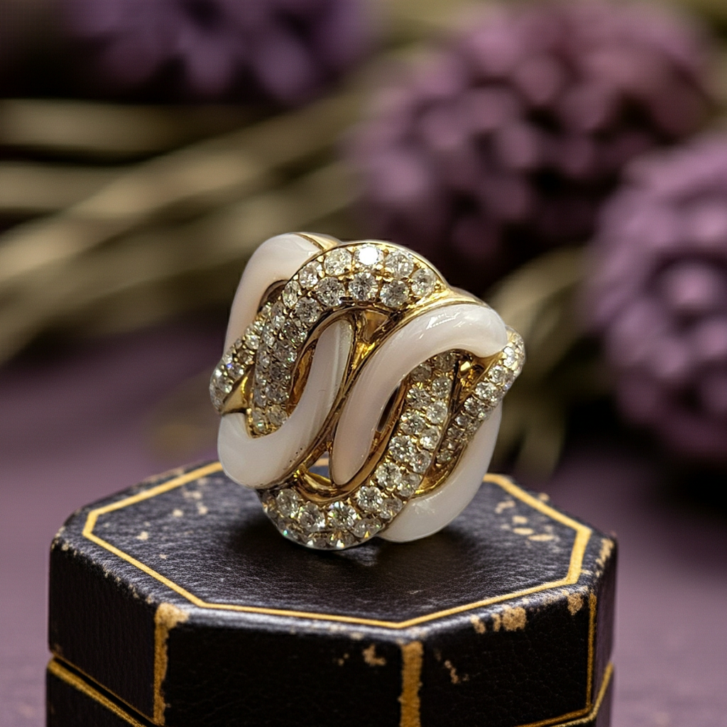 Bold and Feminine Pave Set Diamond Luxurious Fashion Cocktail Ring in 14K Gold