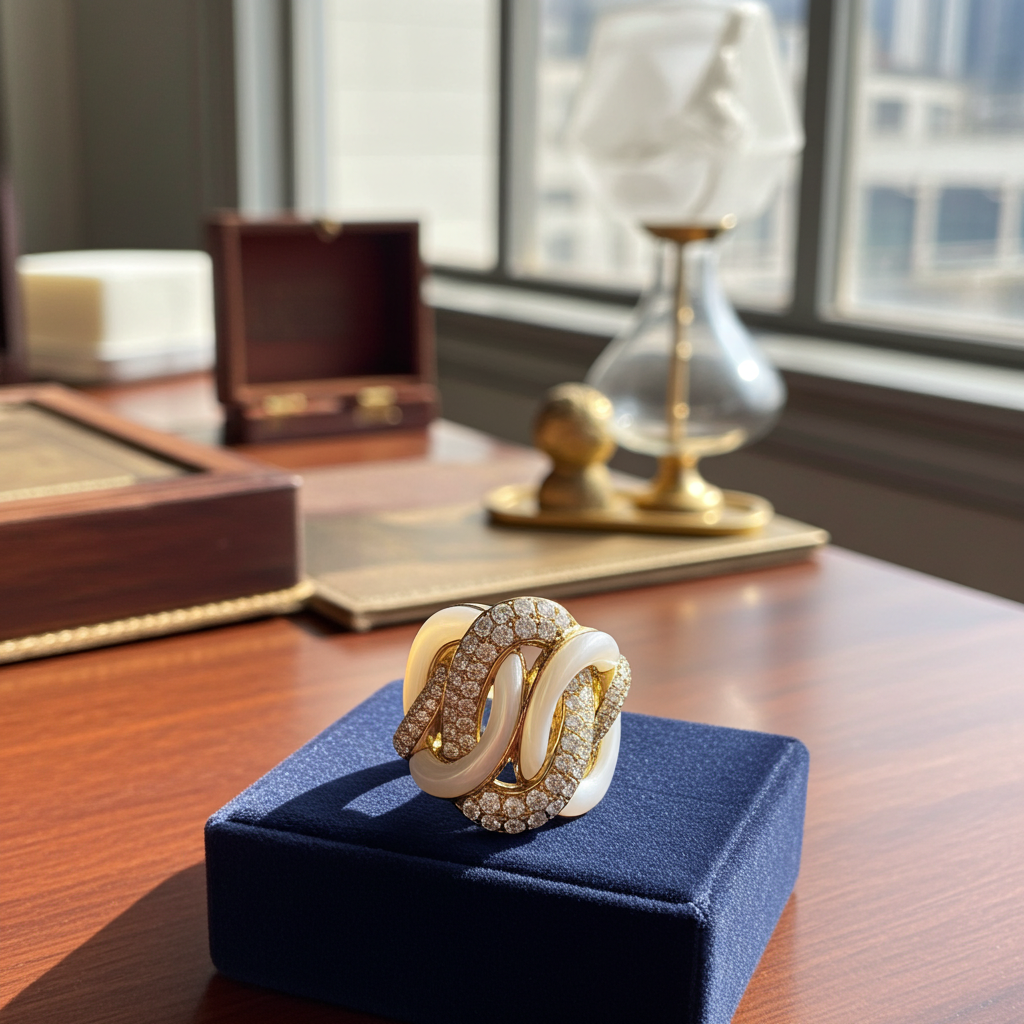 Bold and Feminine Pave Set Diamond Luxurious Fashion Cocktail Ring in 14K Gold