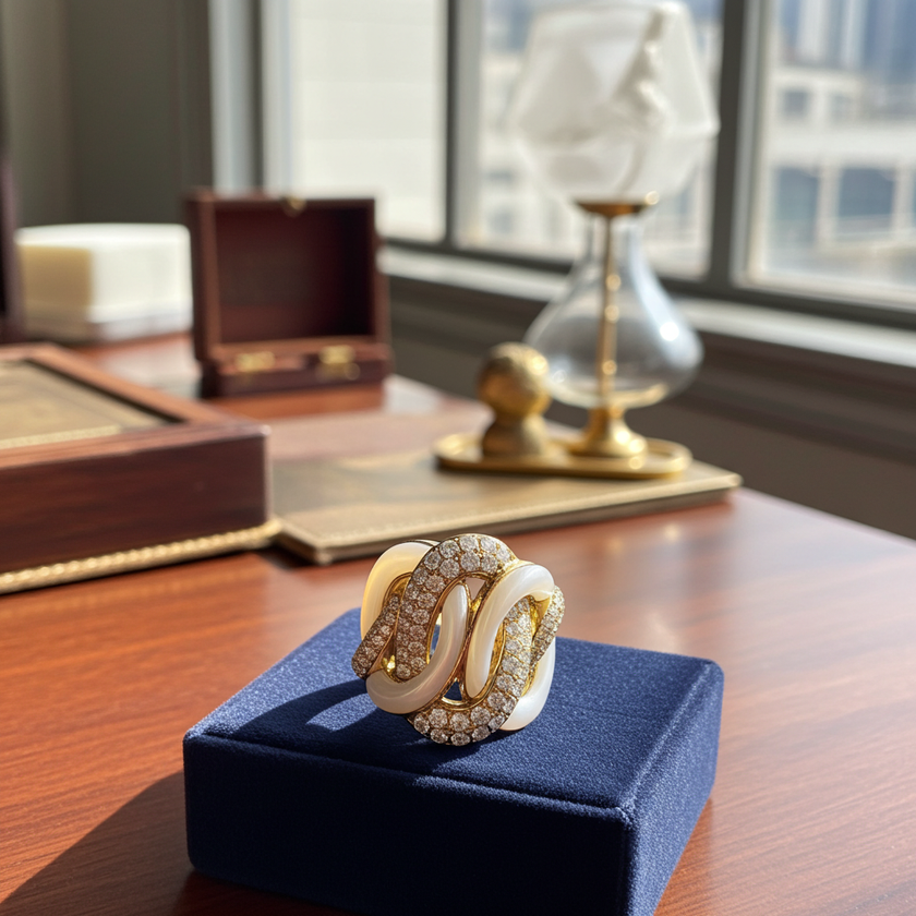 Bold and Feminine Pave Set Diamond Luxurious Fashion Cocktail Ring in 14K Gold