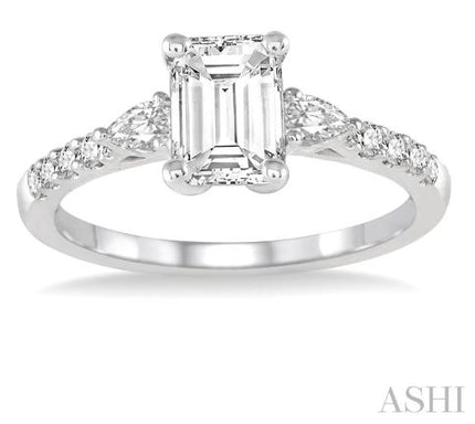 Pear & Round Cut Diamond Engagement Ring With Emerald Cut Center in 14K | Gemmas Jewelers