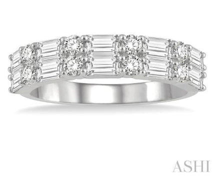 Prestigious Double Baguette and Round Cut Diamond Wedding Band in 14K Gemmas Jewelers