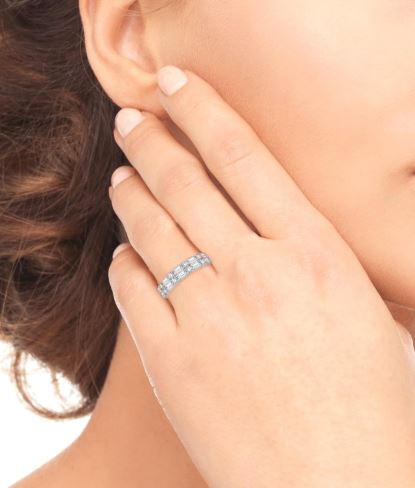 Prestigious Double Baguette and Round Cut Diamond Wedding Band in 14K Gemmas Jewelers