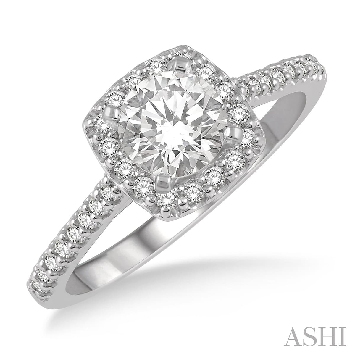 Prestigious Square Shape Halo Round Diamond Engagement Ring in 14K White Gold | Gemmas Jewelers