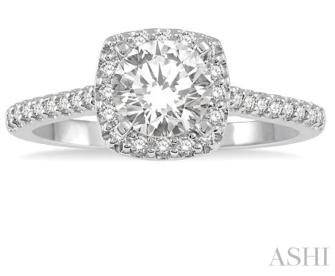 Prestigious Square Shape Halo Round Diamond Engagement Ring in 14K White Gold | Gemmas Jewelers