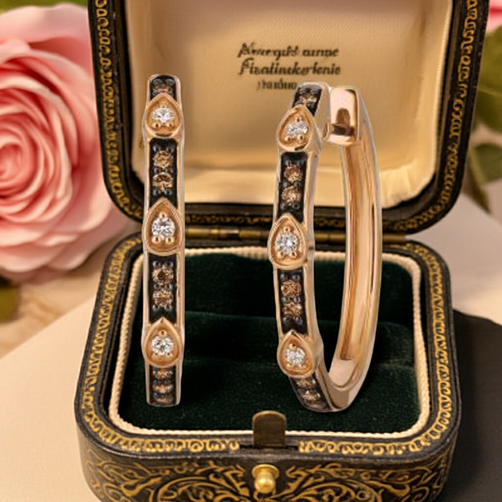 Exquisite LeVian Chocolate and Vanilla Diamond Earrings in 14K Strawberry Gold®