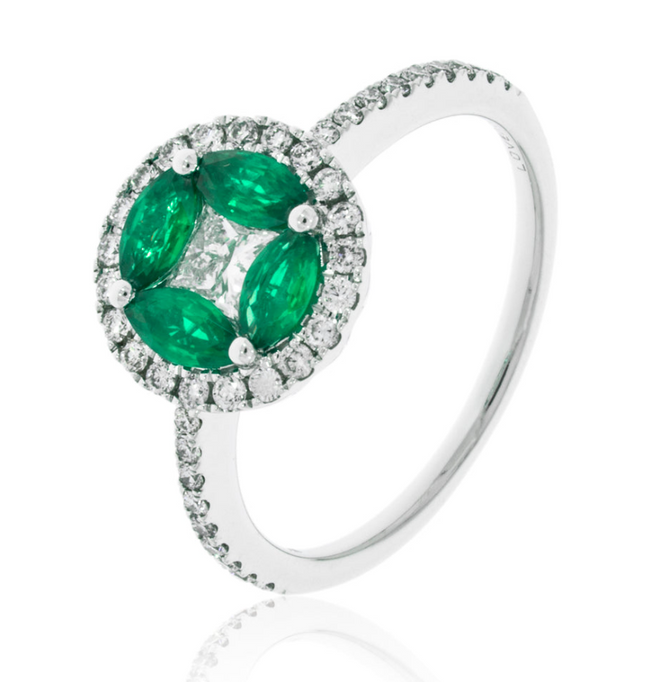 Dazzling Marquise Emerald Cluster Ring in 14K White Gold