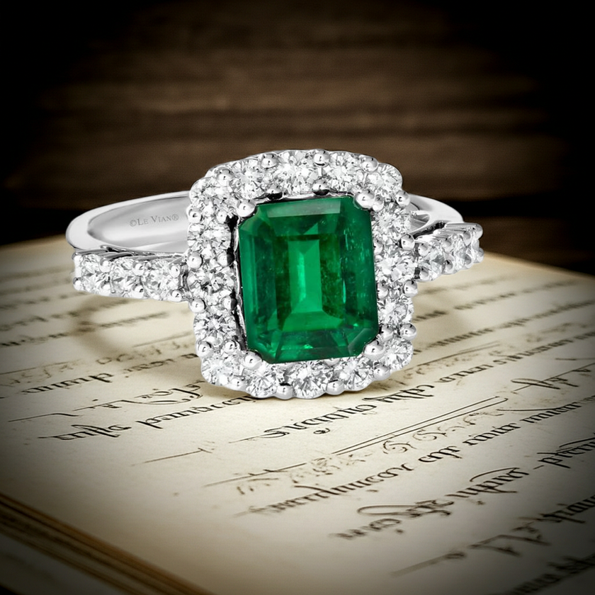 Couture LeVian Diamond & Costa Smeralda Emerald Ring in Platinum
