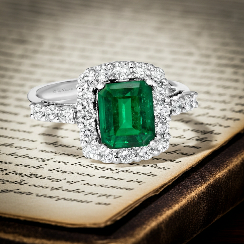 Couture LeVian Diamond & Costa Smeralda Emerald Ring in Platinum