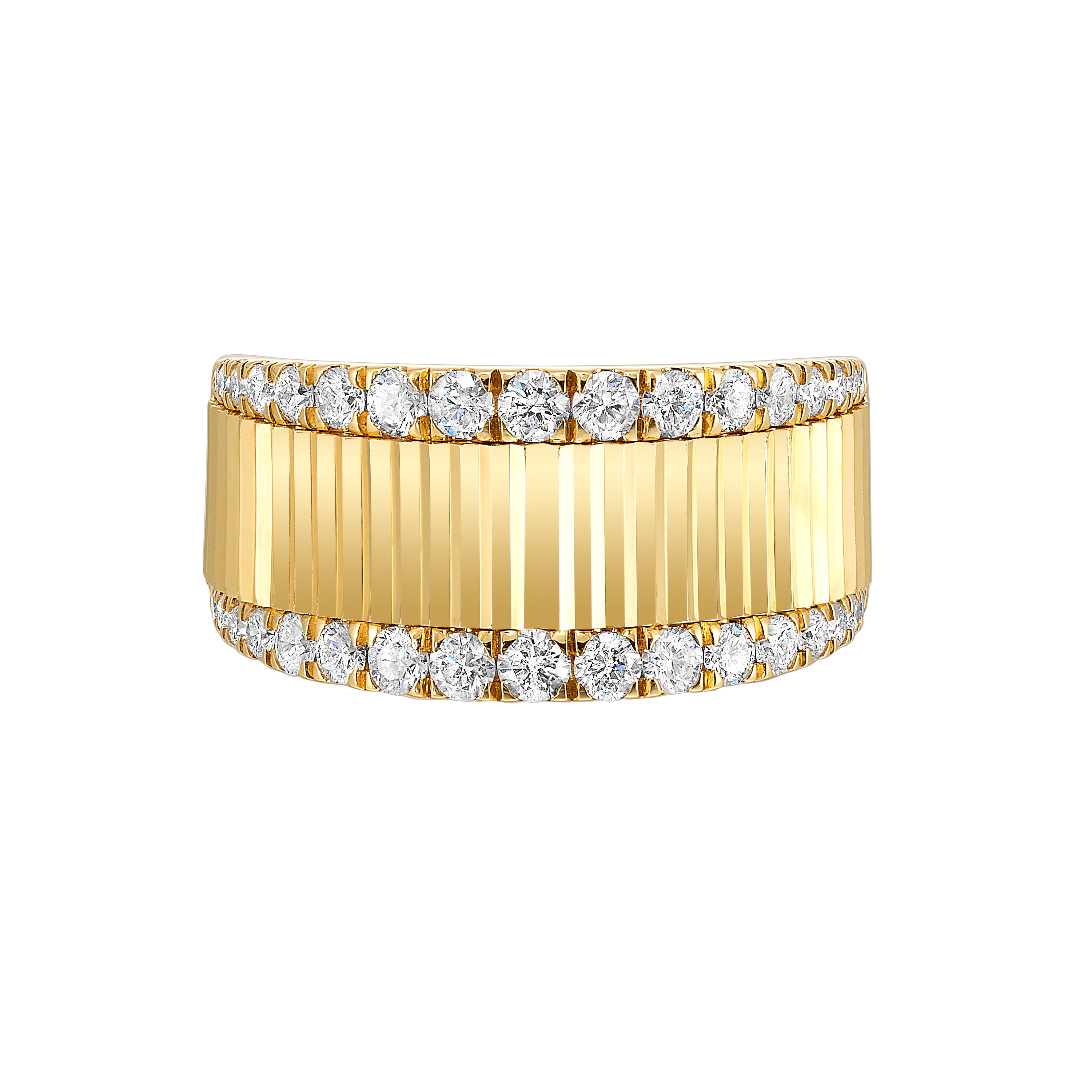Mid Century Design Faceted Diamond Cigar Band in 14K Gold