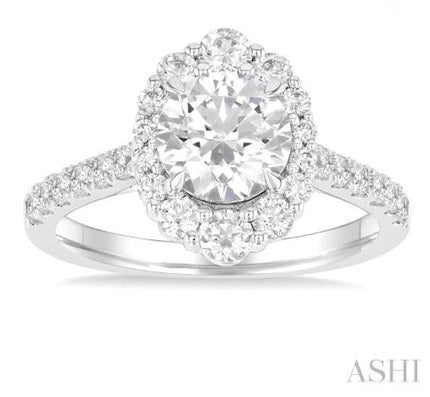 Radiant Oval Centerpiece Round Diamond Engagement Ring in 14K White Gold | Gemmas Jewelers