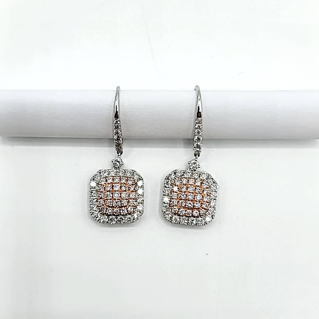 Rare & Elegant Pave Set Pink Diamond Drop Earrings in 14K | Gemma's Jewelers