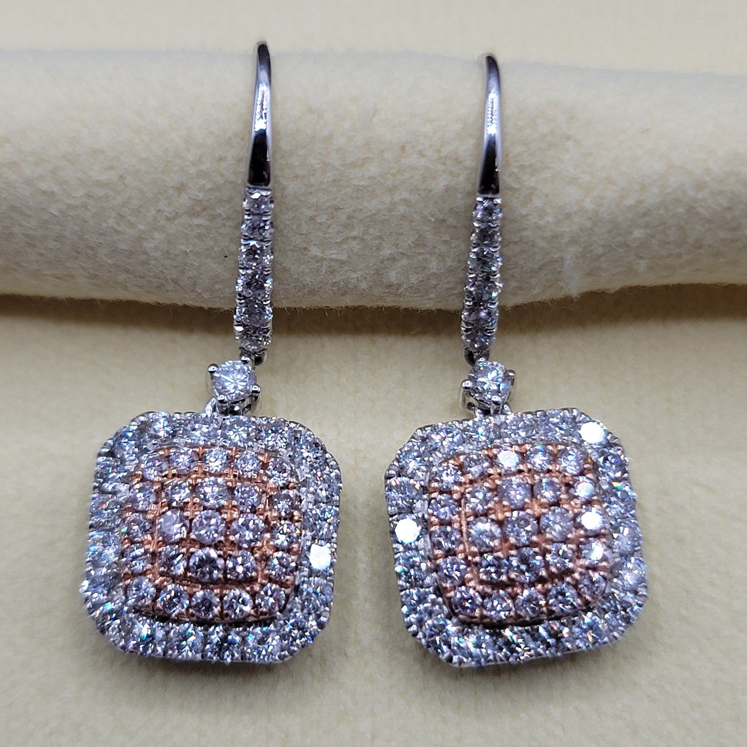 Rare & Elegant Pave Set Pink Diamond Drop Earrings in 14K | Gemma's Jewelers