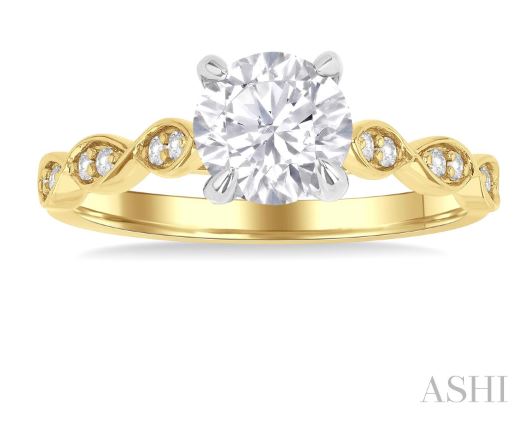 Round Diamond Engagement Ring with Carved Marquise Motifs in 14K Yellow Gold  | Gemmas Jewelers