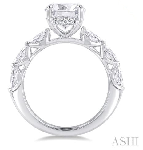 Round and Marquise Cut Diamond Semi Mount Engagement Ring in 14K Gold