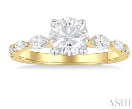 Round and Marquise Cut Diamond Semi Mount Engagement Ring in 14K Yellow Gold | Gemma's Jewelers