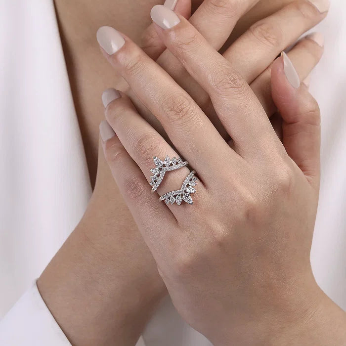 14K White Gold Bursting Chevron Diamond Ring Enhancer 0.95 ct