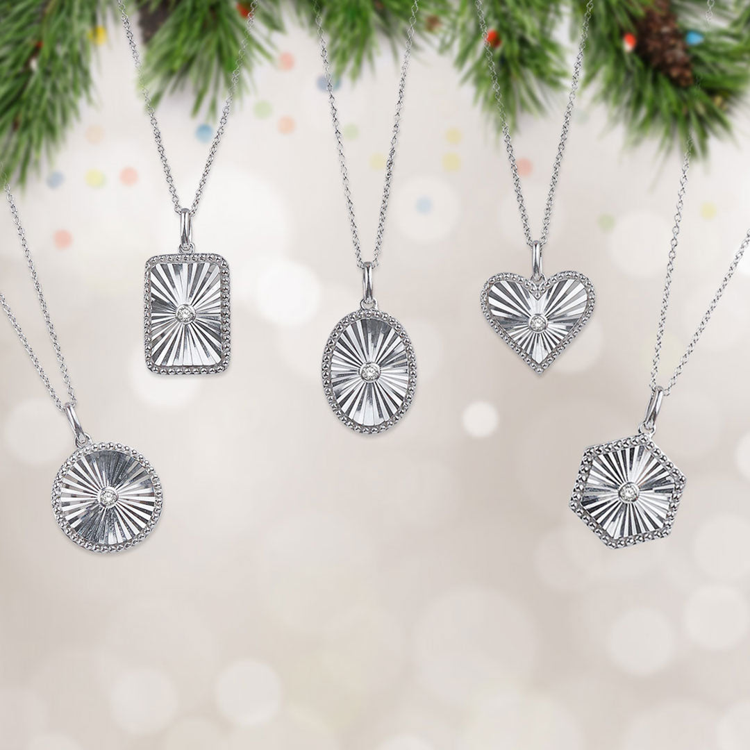 1/20 Ctw Heart fluted medallion Round Cut Diamond Pendant With Chain in Sterling Silver