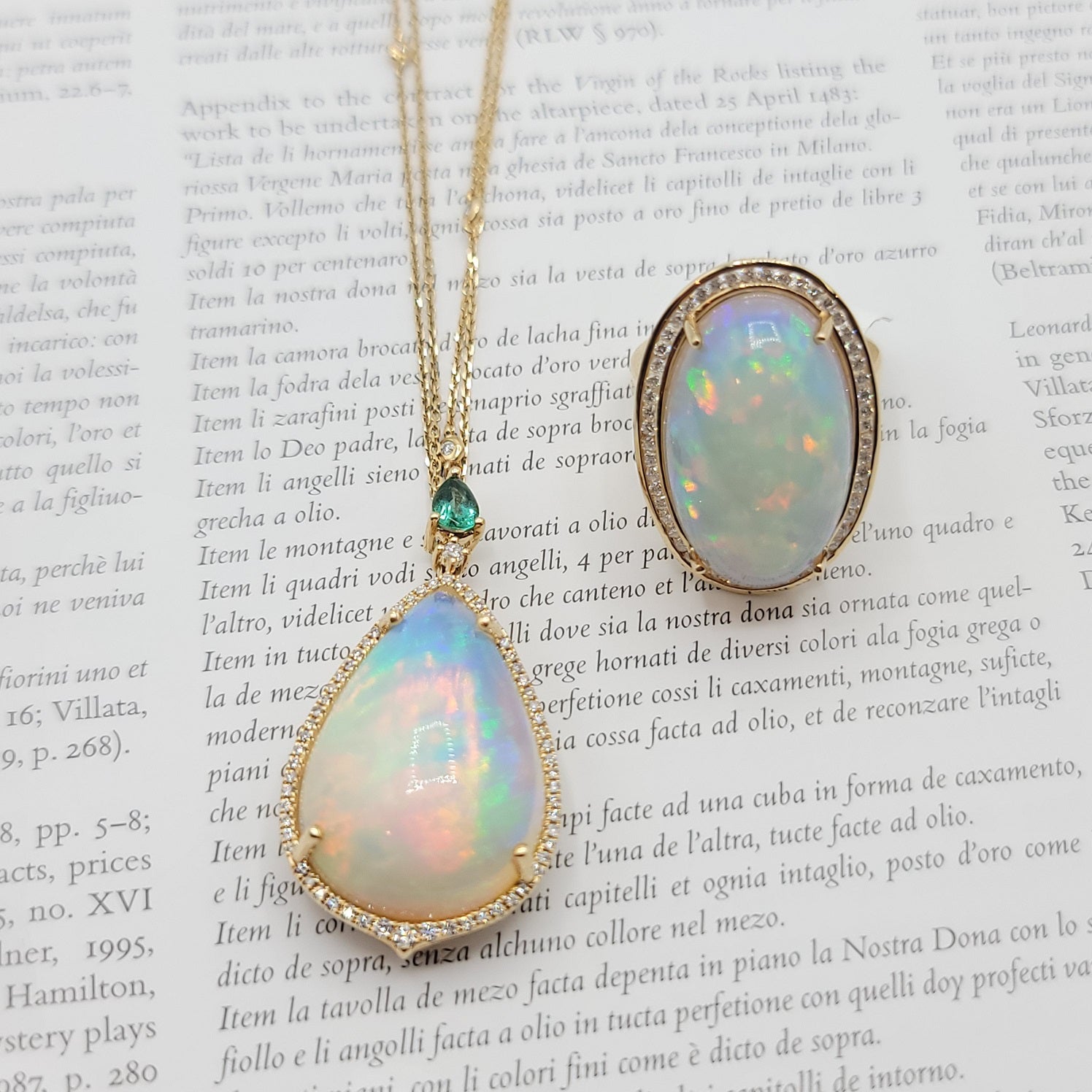 Scintillating Diamond and Monumental Opal Necklace and Ring in 14K Gold  | Gemma's Jewelers