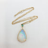 Scintillating Diamond and Monumental Opal Necklace with Gorgeous Emerald in 14K Gold  | Gemma's Jewelers