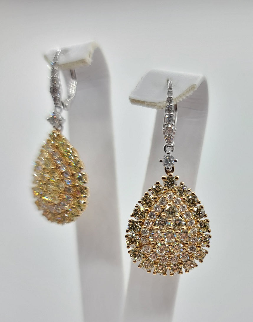 Scintillating Yellow and Pink Diamond Drop Earrings in 14K Gold | Gemmas Jewelers