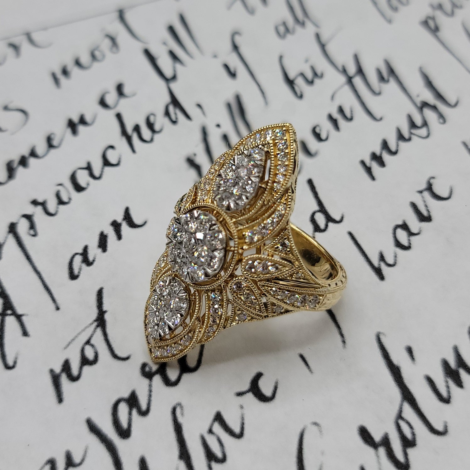 Shimmering Custom Design Couture Cocktail Fashion Ring in 14K Gold | Gemmas Jewelers