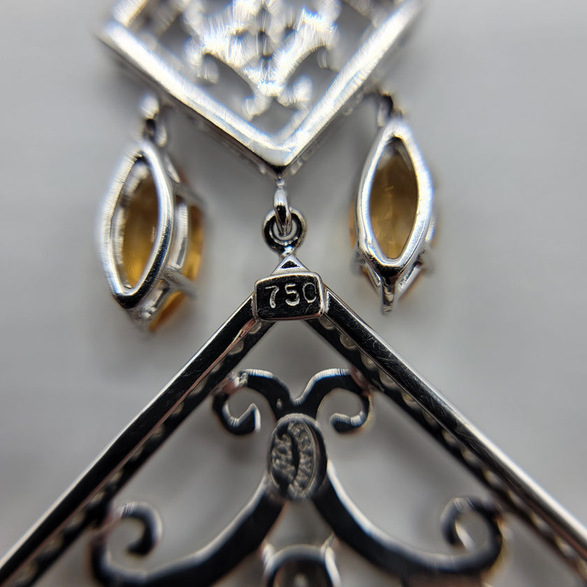 Shimmering Diamond Garnet and Citrine Chandelier Necklace in 18K White Gold