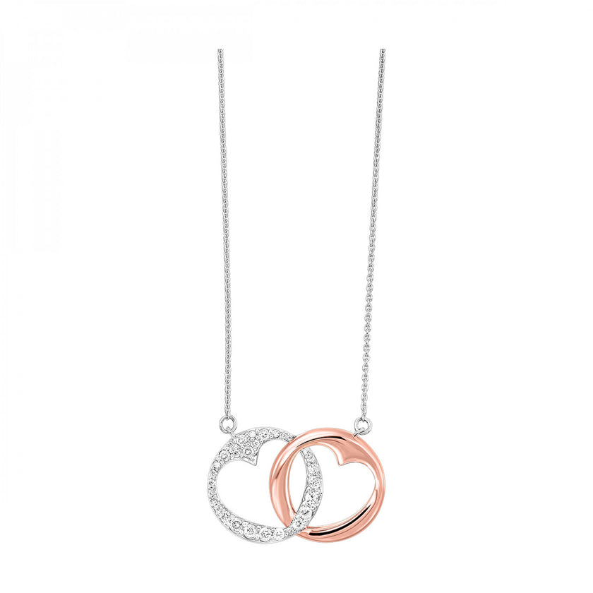 Shimmering Double Heart Diamond Necklace in 10K White & Rose Gold | Gemmas Jewelers