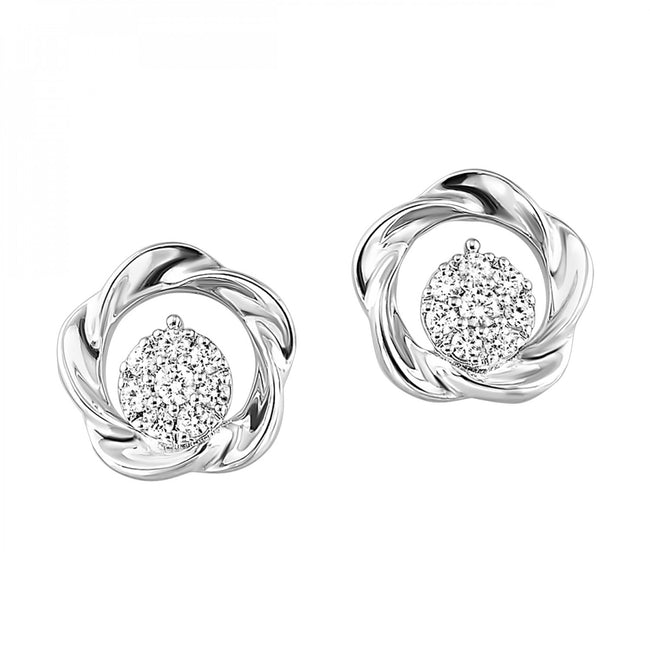Shimmering Twisted Design Diamond Earrings in Silver | Gemmas Jewelers